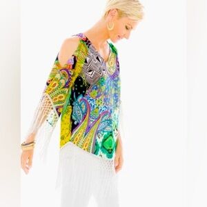 Chico’s Retro Paisley Fringe Tunic Boho Style Sz 1